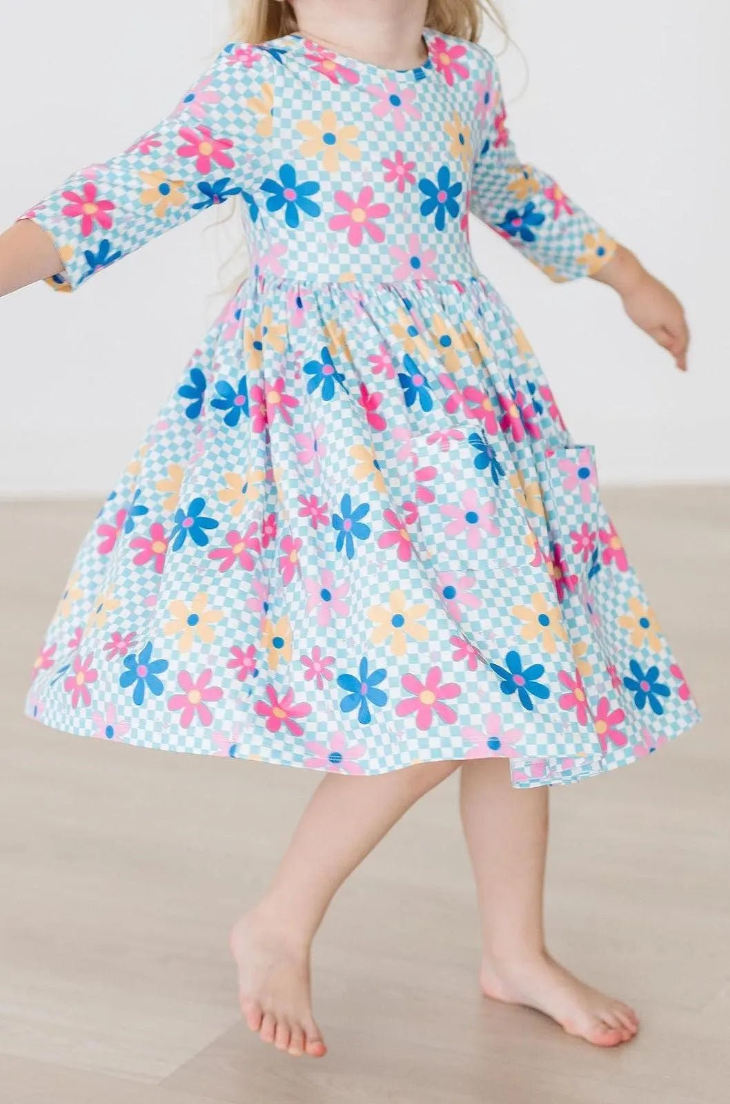Mila & Rose ® Crazy Daisy 3/4 Sleeve Pocket Twirl Dress - 