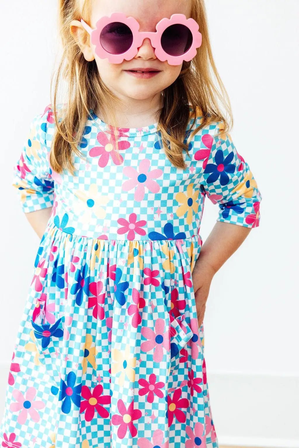 Mila & Rose ® Crazy Daisy 3/4 Sleeve Pocket Twirl Dress - 