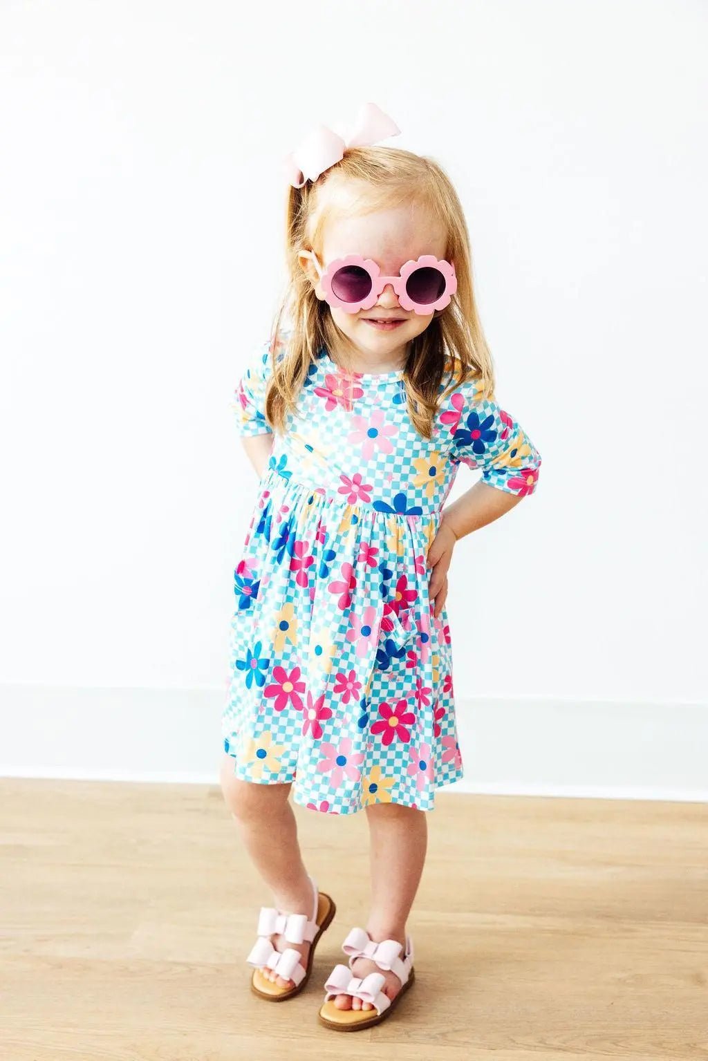 Mila & Rose ® Crazy Daisy 3/4 Sleeve Pocket Twirl Dress - 