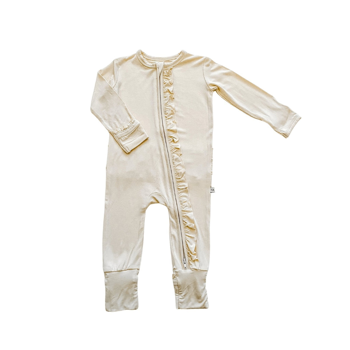 Harp Angel Boutique Cream Baby Pajamas | Ruffle Zipper Romper - 