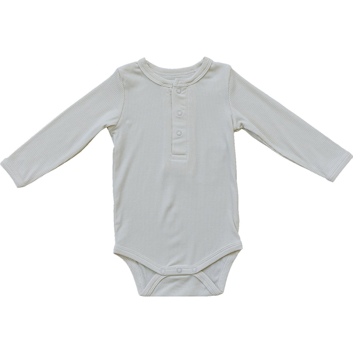 Mebie Baby Cream Bamboo Snap Long Sleeve Ribbed Bodysuit - 