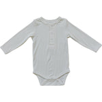 Mebie Baby Cream Bamboo Snap Long Sleeve Ribbed Bodysuit - 