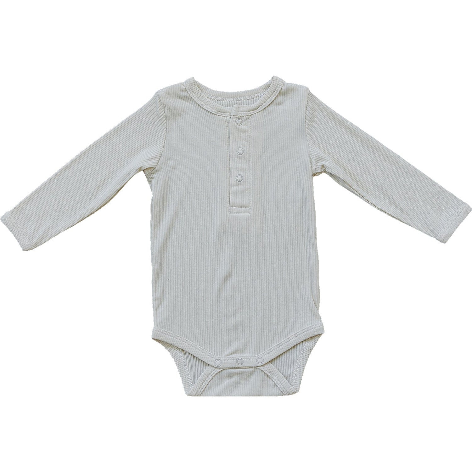 Mebie Baby Cream Bamboo Snap Long Sleeve Ribbed Bodysuit - 