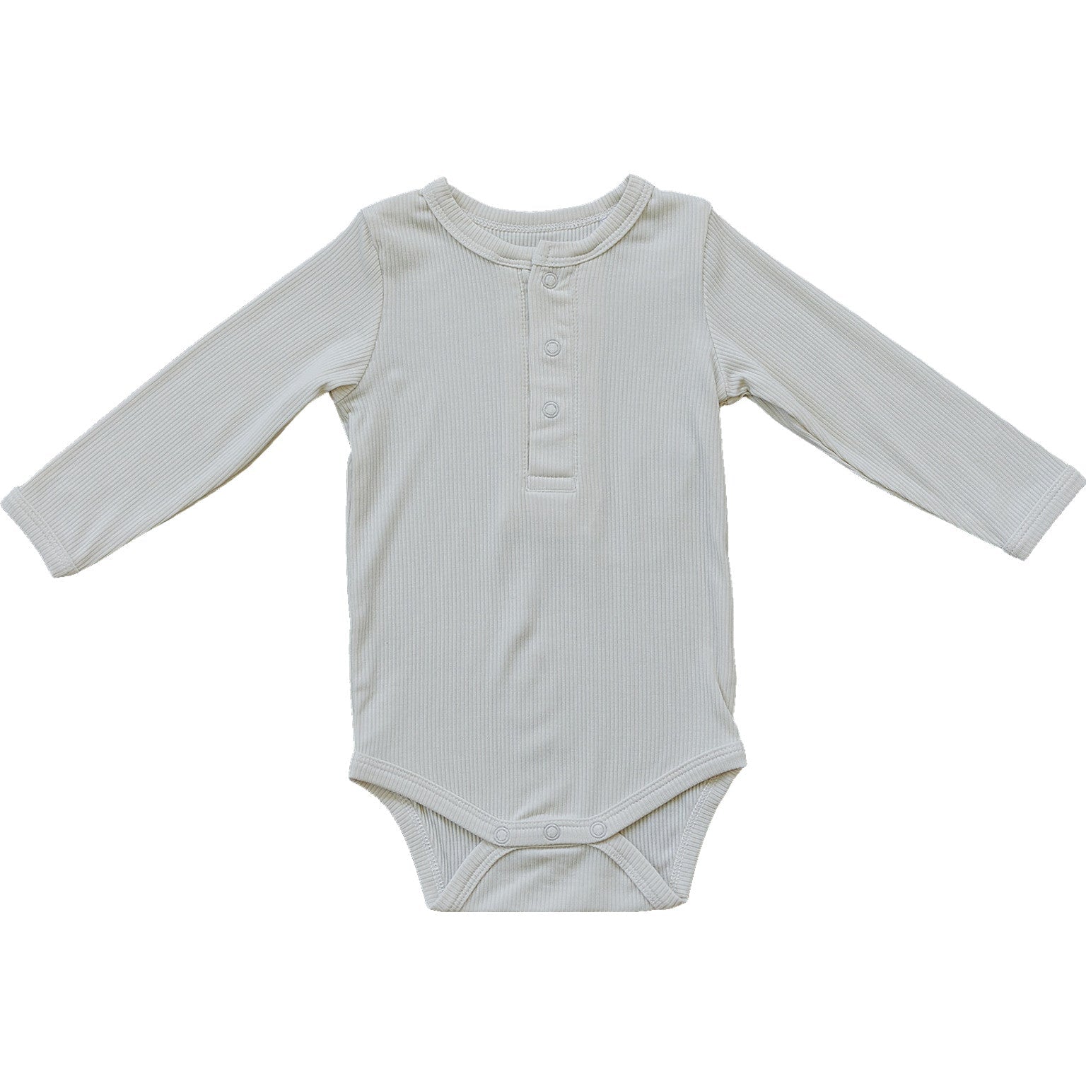 Mebie Baby Cream Bamboo Snap Long Sleeve Ribbed Bodysuit - 