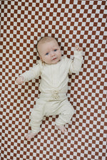 Mebie Baby Cream Bamboo Snap Long Sleeve Ribbed Bodysuit - 