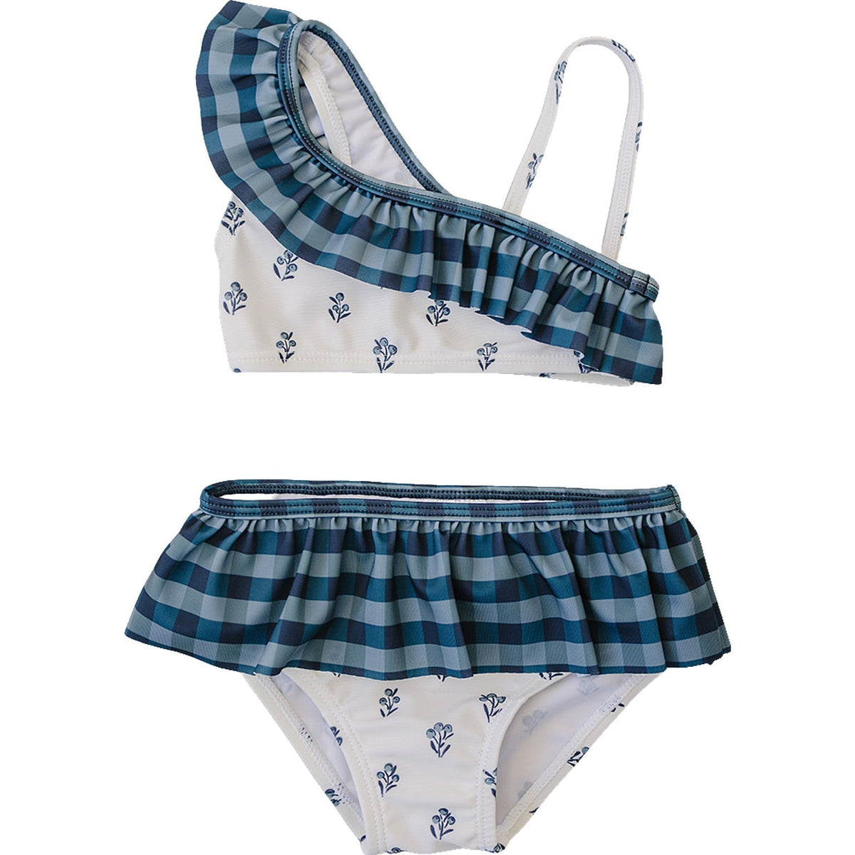 Mebie Baby Cream Berry Ruffle Shoulder Bikini Set - 