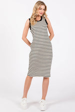 PinkBlush Cream Black Striped Sleeveless Fitted Knit Dress - 