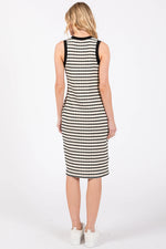 PinkBlush Cream Black Striped Sleeveless Fitted Knit Dress - 