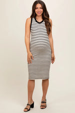 Cream Black Striped Sleeveless Fitted Knit Maternity Dress - Shoulder, Fashion, Sleeveless shirt, Neck, One-piece garment | Everetts Place