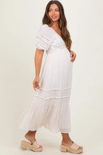PinkBlush Cream Crochet Detail Bodice Maternity Midi Dress - 