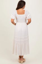 PinkBlush Cream Crochet Detail Bodice Maternity Midi Dress - 