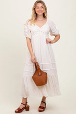 PinkBlush Cream Crochet Detail Bodice Midi Dress - 