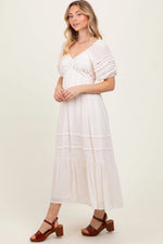 PinkBlush Cream Crochet Detail Bodice Midi Dress - 