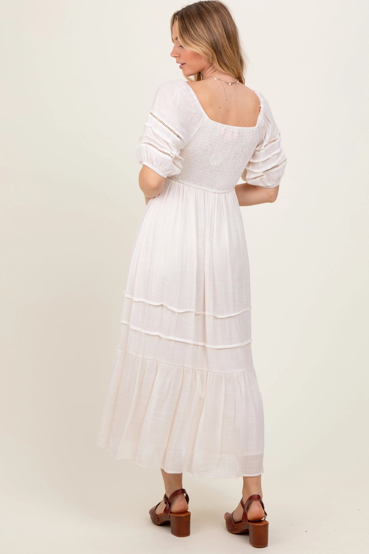PinkBlush Cream Crochet Detail Bodice Midi Dress - 