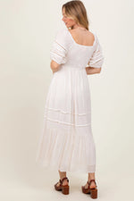 PinkBlush Cream Crochet Detail Bodice Midi Dress - 