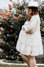 PinkBlush Cream Floral Chiffon Ruffle Hem Maternity Dress - 