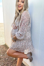 PinkBlush Cream Floral Chiffon Ruffle Hem Maternity Dress - 