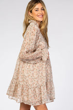 PinkBlush Cream Floral Chiffon Ruffle Hem Maternity Dress - 