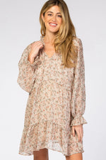 Cream Floral Chiffon Ruffle Hem Maternity Dress - Layered hair, Dress, Person, Clothing | Everetts Place