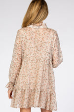 PinkBlush Cream Floral Chiffon Ruffle Hem Maternity Dress - 