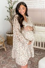 PinkBlush Cream Floral Chiffon Ruffle Hem Maternity Dress - 
