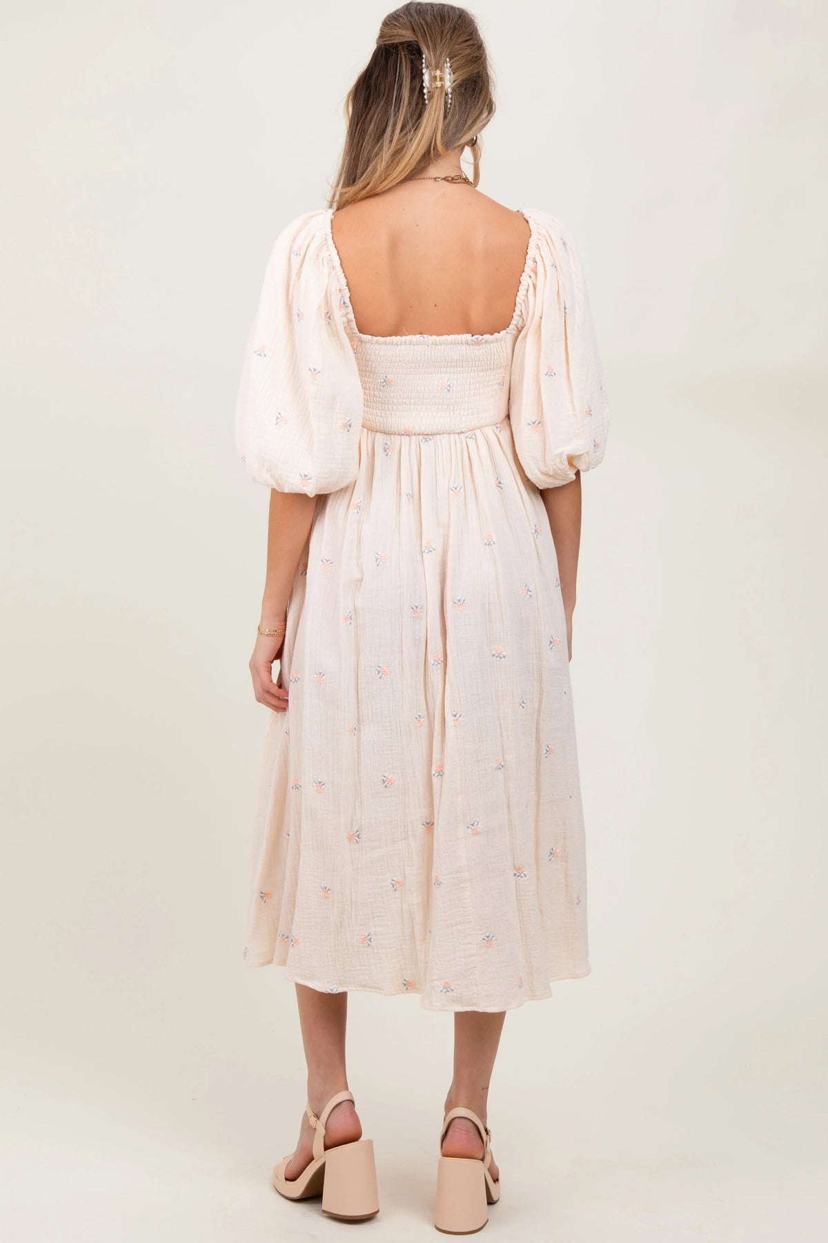 PinkBlush Cream Floral Maternity Midi Dress - 