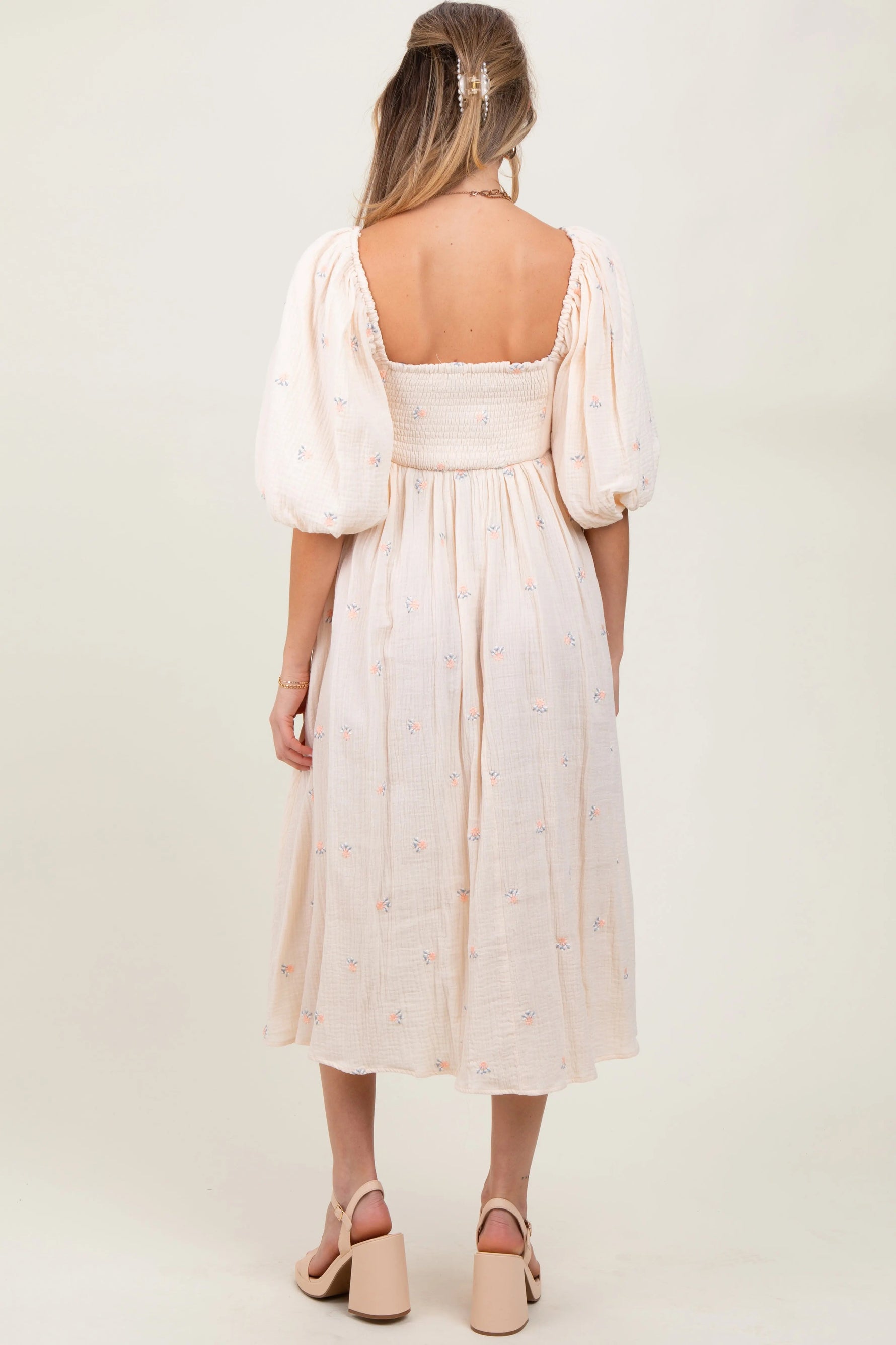PinkBlush Cream Floral Maternity Midi Dress - 