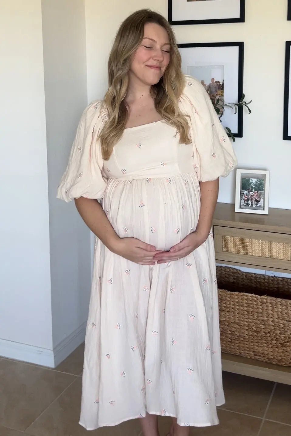 PinkBlush Cream Floral Maternity Midi Dress - 