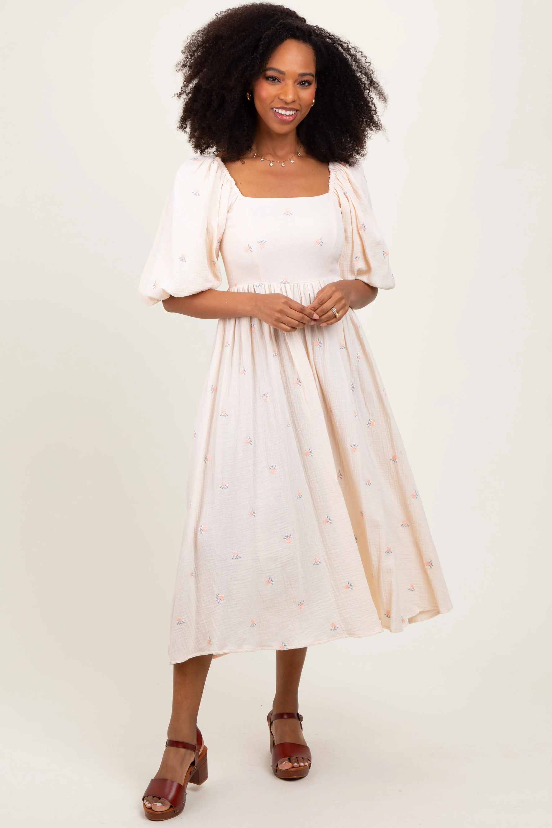 PinkBlush Cream Floral Maternity Midi Dress - 