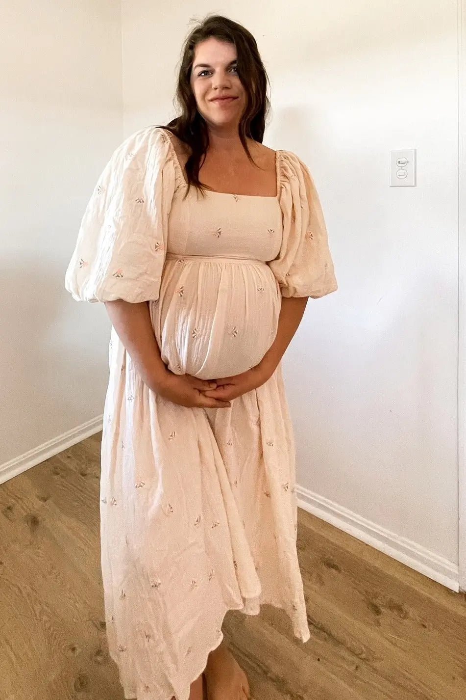 PinkBlush Cream Floral Maternity Midi Dress - 