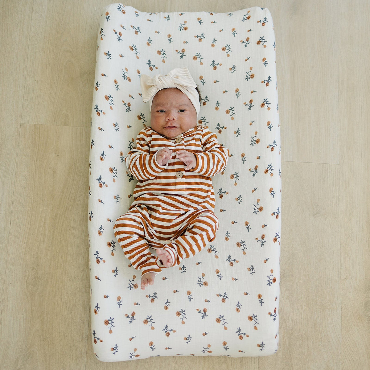 Mebie Baby Cream Floral Muslin Changing Pad Cover - 