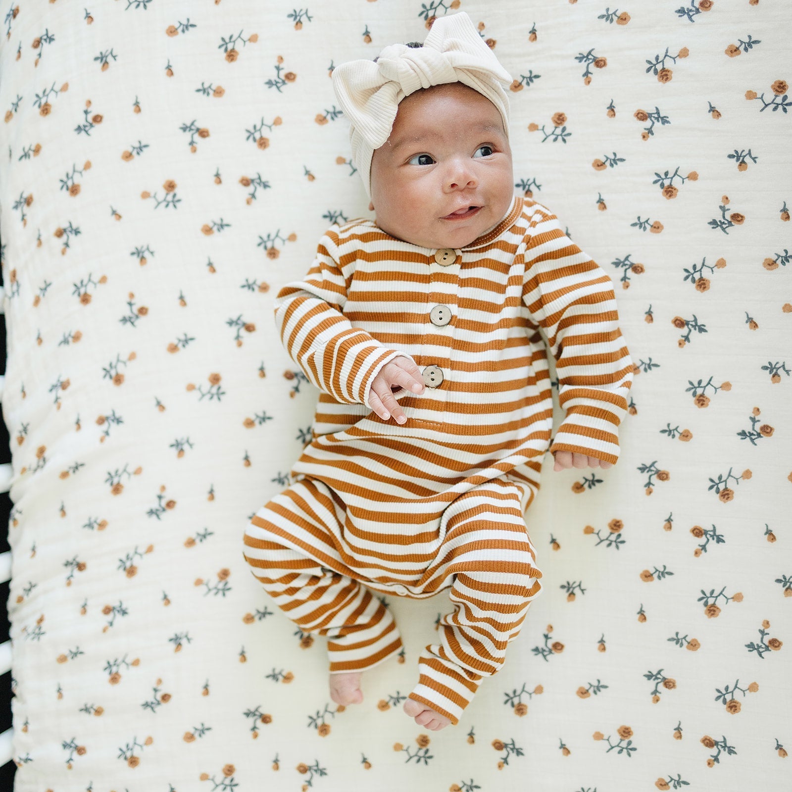 Mebie Baby Cream Floral Muslin Crib Sheet - 