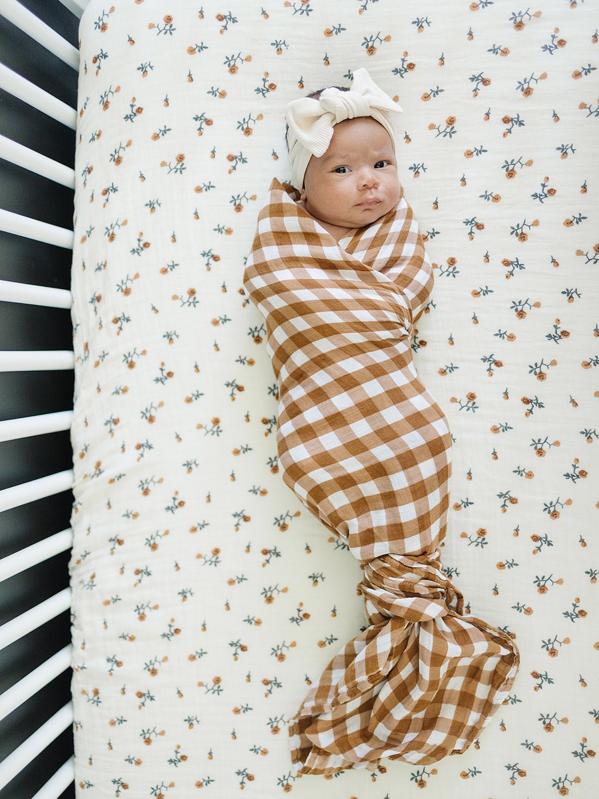Mebie Baby Cream Floral Muslin Crib Sheet - 