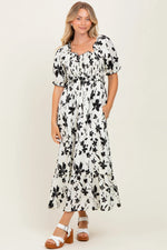 PinkBlush Cream Floral Puff Sleeve Maternity Midi Dress - 