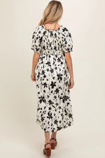 PinkBlush Cream Floral Puff Sleeve Maternity Midi Dress - 