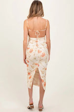 PinkBlush Cream Floral Ruched Low Tie Back Maternity Midi Dress - 