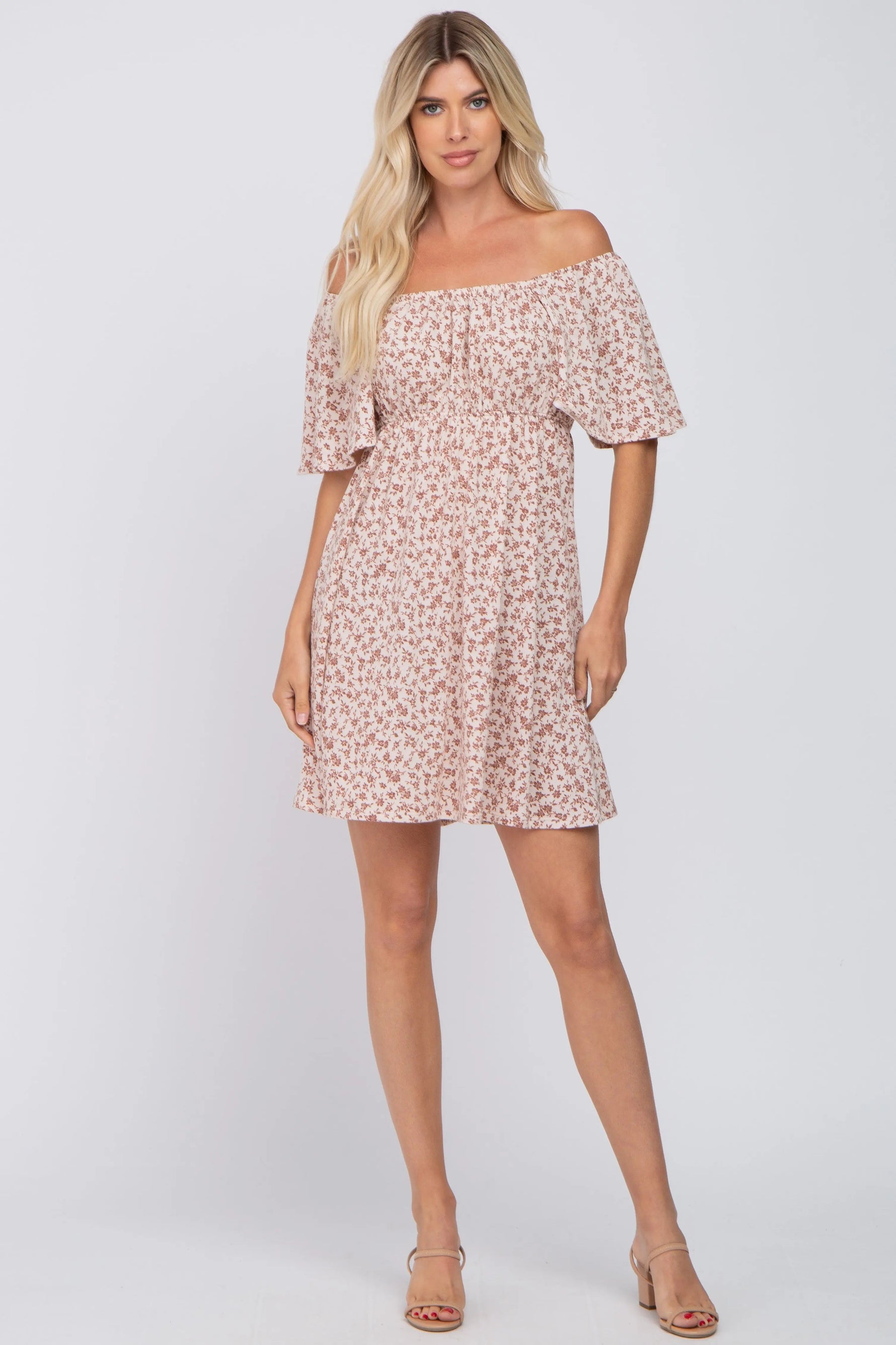 PinkBlush Cream Floral Short Sleeve Dress - 
