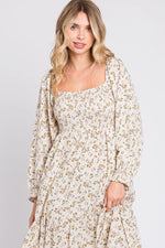 PinkBlush Cream Floral Smocked Long Sleeve Maxi Dress - 
