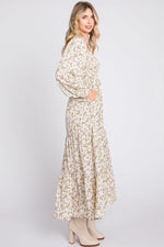 PinkBlush Cream Floral Smocked Long Sleeve Maxi Dress - 