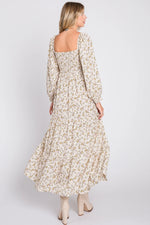 PinkBlush Cream Floral Smocked Long Sleeve Maxi Dress - 