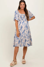 PinkBlush Cream Floral Smocked Maternity Midi Dress - 