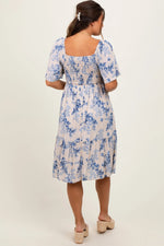 PinkBlush Cream Floral Smocked Maternity Midi Dress - 