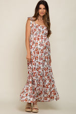 PinkBlush Cream Floral Smocked Shoulder Tie Tiered Maternity Maxi Dress Everetts Place