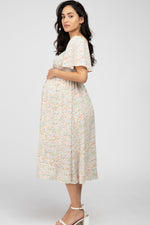 PinkBlush Cream Floral Smocked Square Neck Maternity Midi Dress