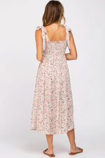 PinkBlush Cream Floral Smocked Tie Strap Midi Dress - 