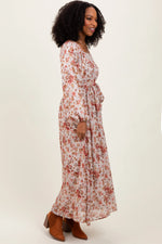 PinkBlush Cream Floral Square Neck Front Tie Midi Dress - 