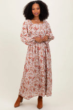 Cream Floral Square Neck Front Tie Midi Dress - Sleeve, Red, Neck, Textile, Dress | Everetts Place