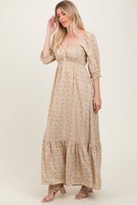 PinkBlush Cream Floral Sweetheart Neckline Maxi Dress