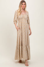 PinkBlush Cream Floral Sweetheart Neckline Maxi Dress