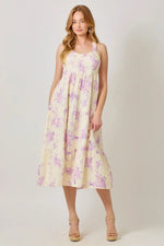PinkBlush Cream Floral Tiered Crisscross Back Maternity Midi Dress - 